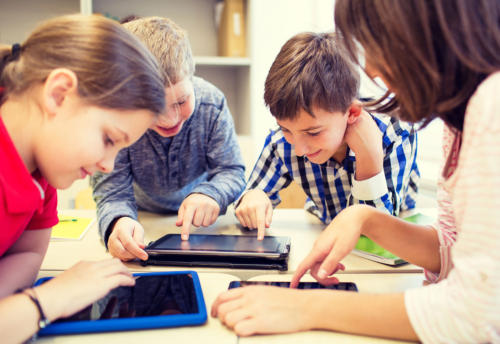 School children with tablets