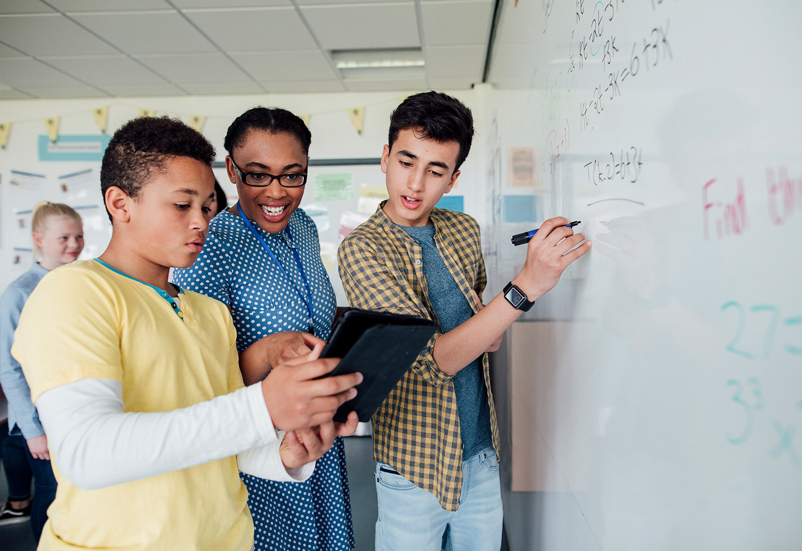 School Children using Tablet and Whiteboard