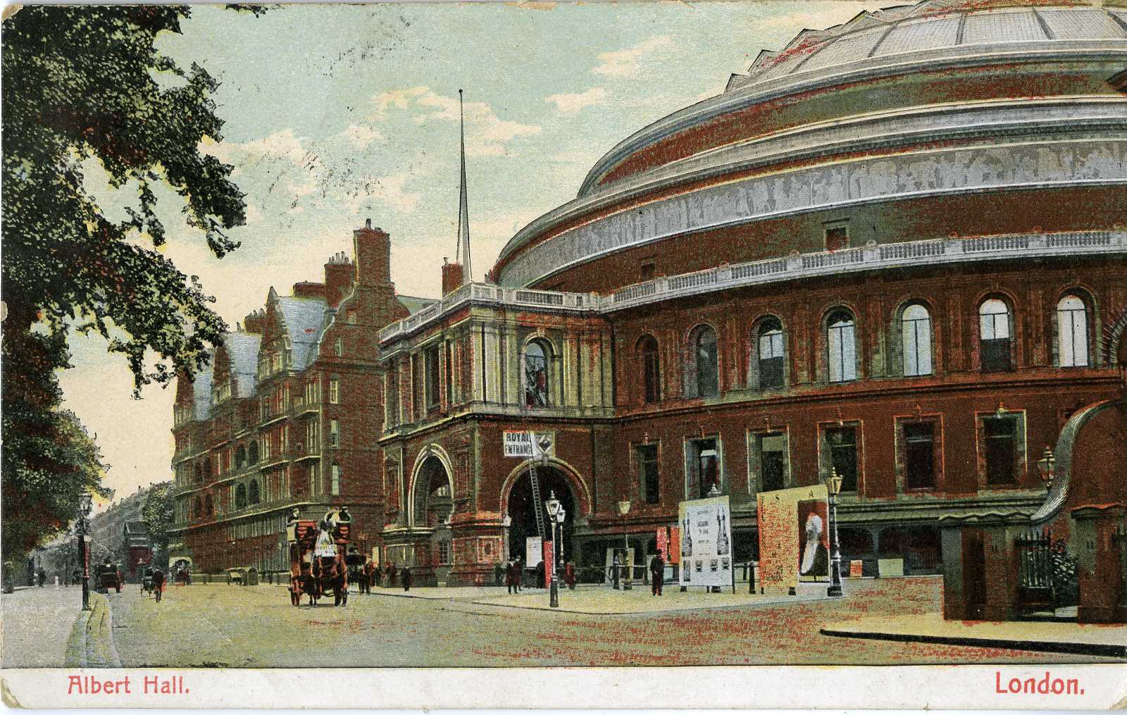 Photograph of the Royal Albert Hall's North Entrance taken from Kensington Gore